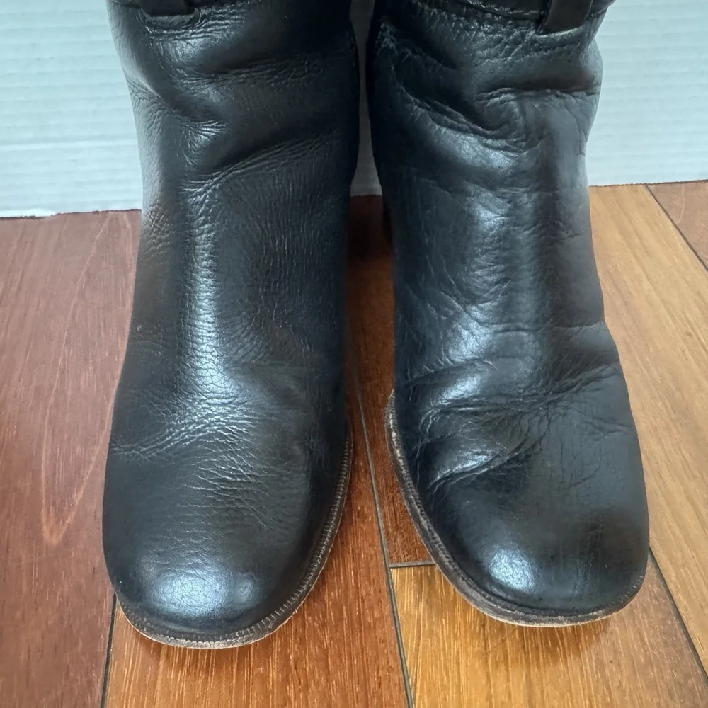 Tory Burch Jenna Leather Knee High Riding Boots Size:8 Black Square Toe